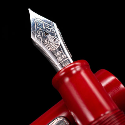 A macro shot of the nib with its intricate detailing and logo engraving for the Nakaya Portable Writer Fountain Pen - AraiShu.