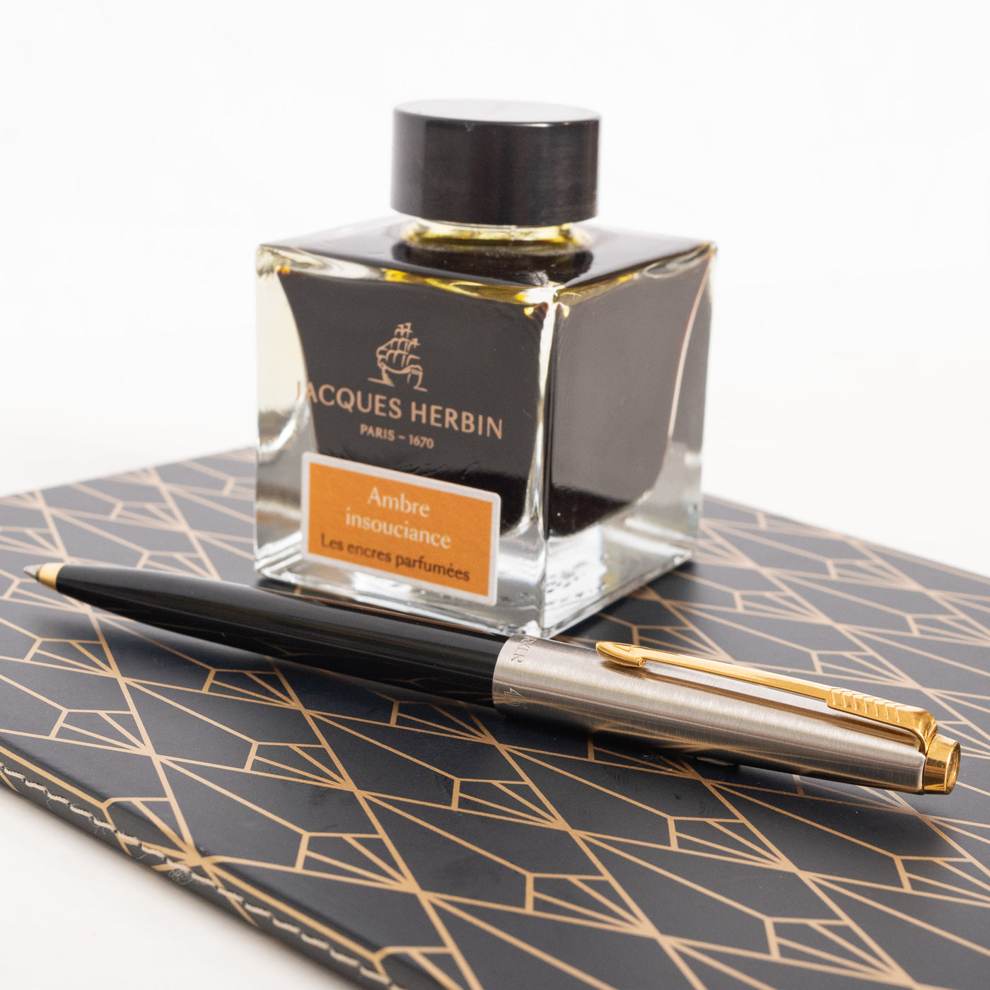 Parker 45 Black & Silver GT Fountain Pen & Ballpoint Pen Set - Preowned BP