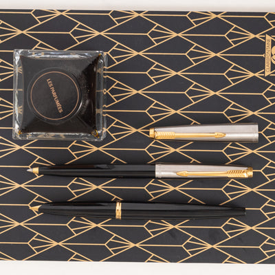Parker 45 Black & Silver GT Fountain Pen & Ballpoint Pen Set - Preowned Black and Silver