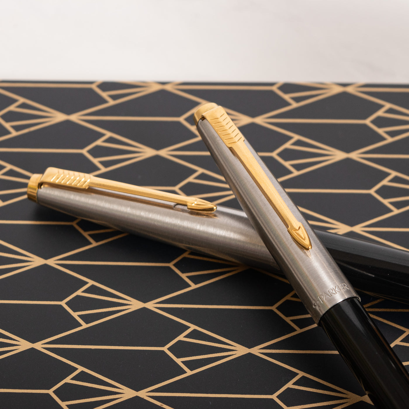 Parker 45 Black & Silver GT Fountain Pen & Ballpoint Pen Set - Preowned Clip