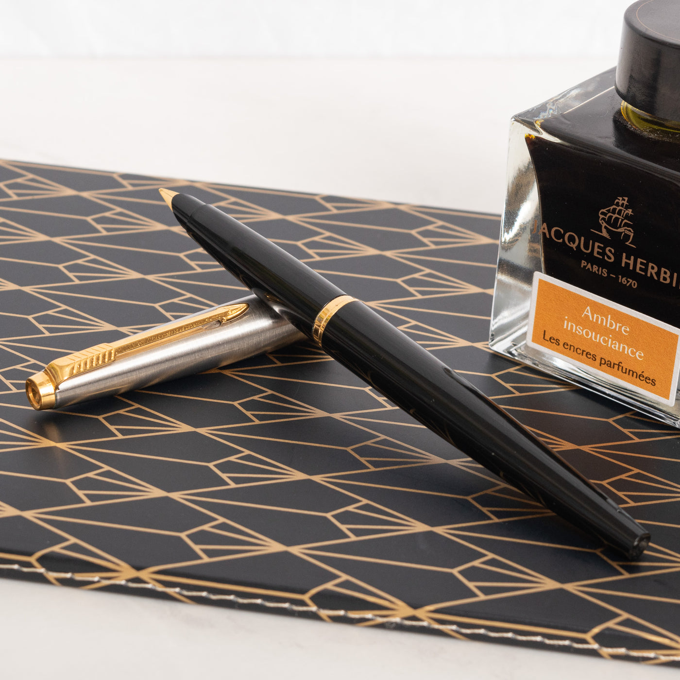 Parker 45 Black & Silver GT Fountain Pen & Ballpoint Pen Set - Preowned FP