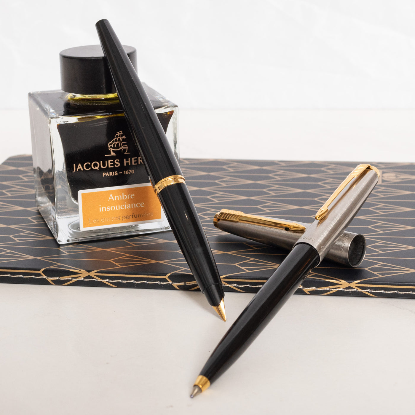 Parker 45 Black & Silver GT Fountain Pen & Ballpoint Pen Set - Preowned Opened
