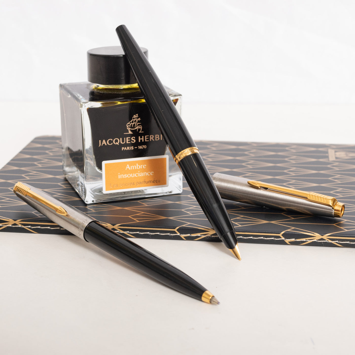 Parker 45 Black & Silver GT Fountain Pen & Ballpoint Pen Set - Preowned