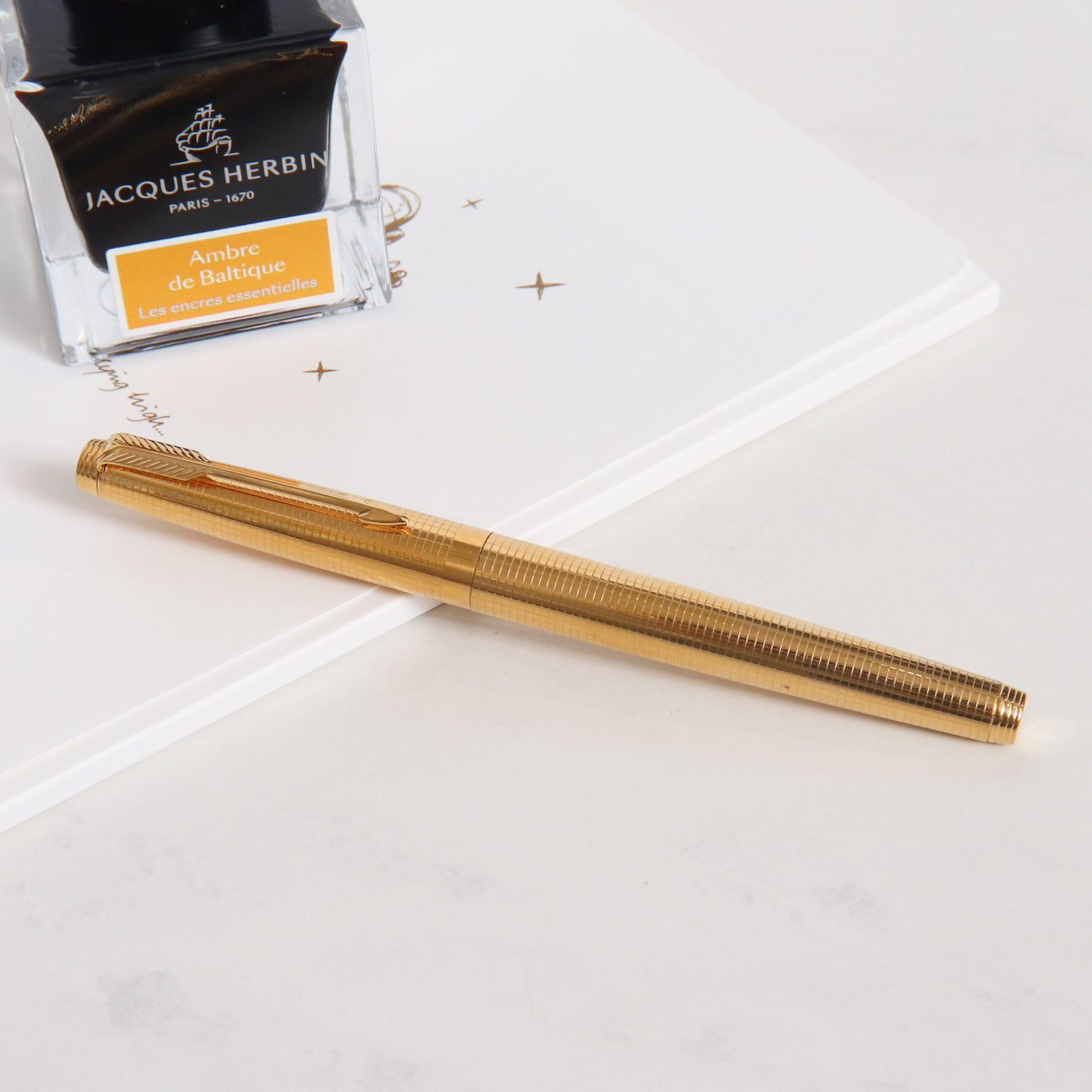 Parker 75 Insignia Gold Grid Pattern Fountain Pen - Preowned Capped