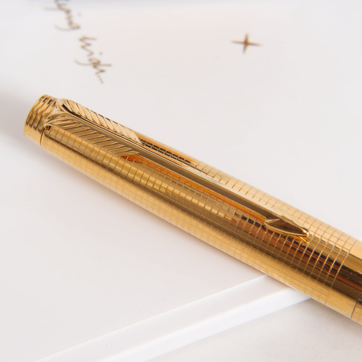 Parker 75 Insignia Gold Grid Pattern Fountain Pen - Preowned Clip