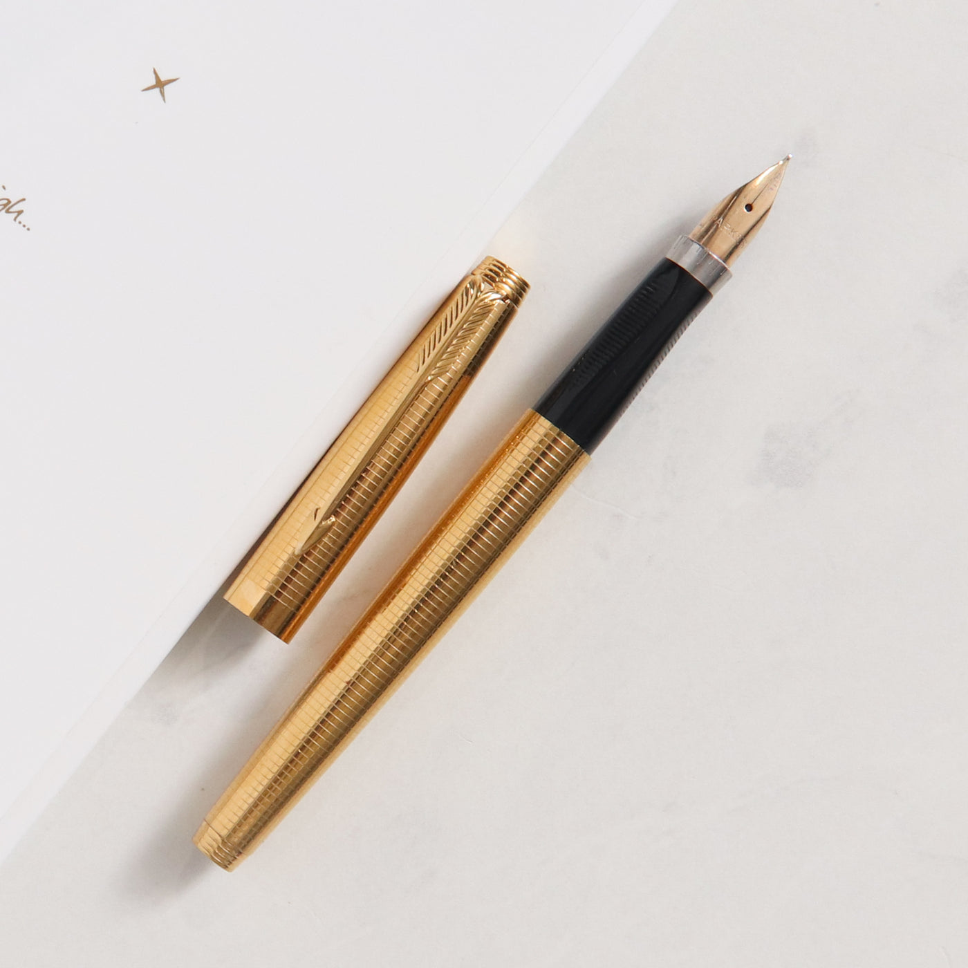 Parker 75 Insignia Gold Grid Pattern Fountain Pen - Preowned With Black Grip Section