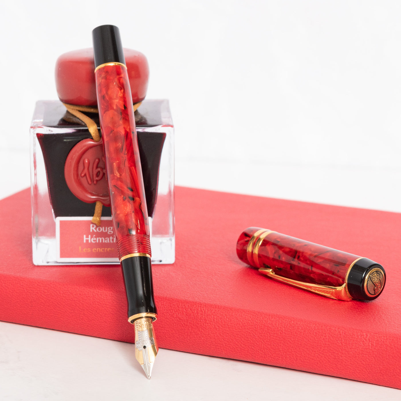 Parker Duofold International Jasper Red Fountain Pen uncapped