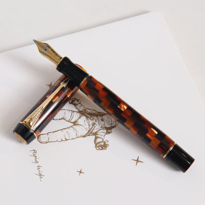 Parker Duofold Centennial Amber Check Fountain Pen - Preowned