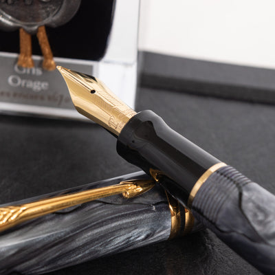 Parker Duofold Centennial Grey Pearl Fountain Pen 18k gold nib detail