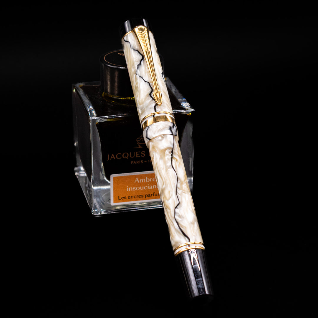 Parker Duofold Centennial Pearl & Black Fountain Pen - Preowned