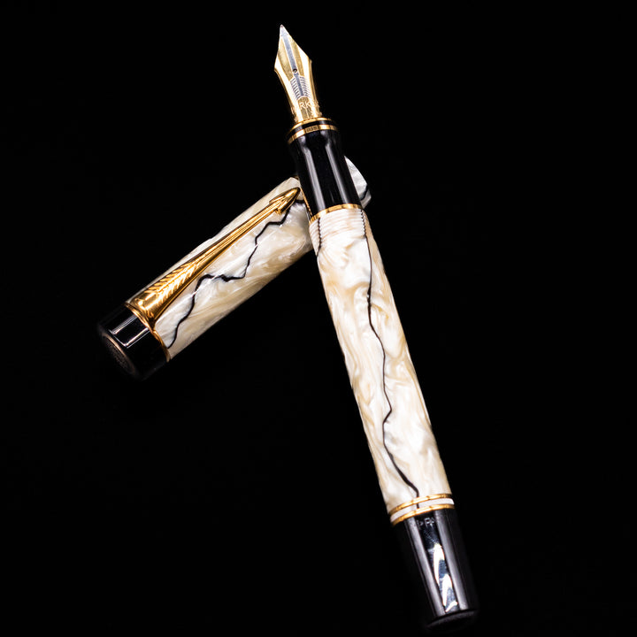 Parker Duofold Centennial Pearl & Black Fountain Pen - Preowned