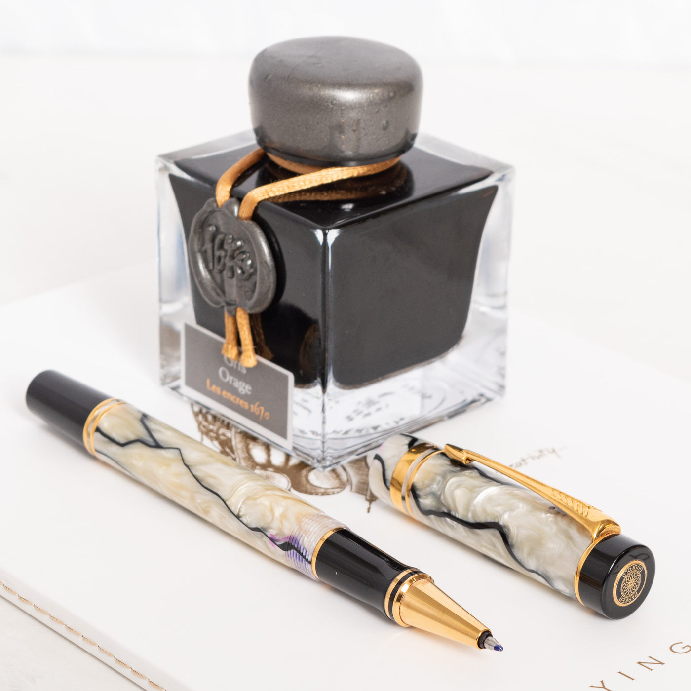 Parker Duofold Pearl & Black Rollerball Pen gold trim