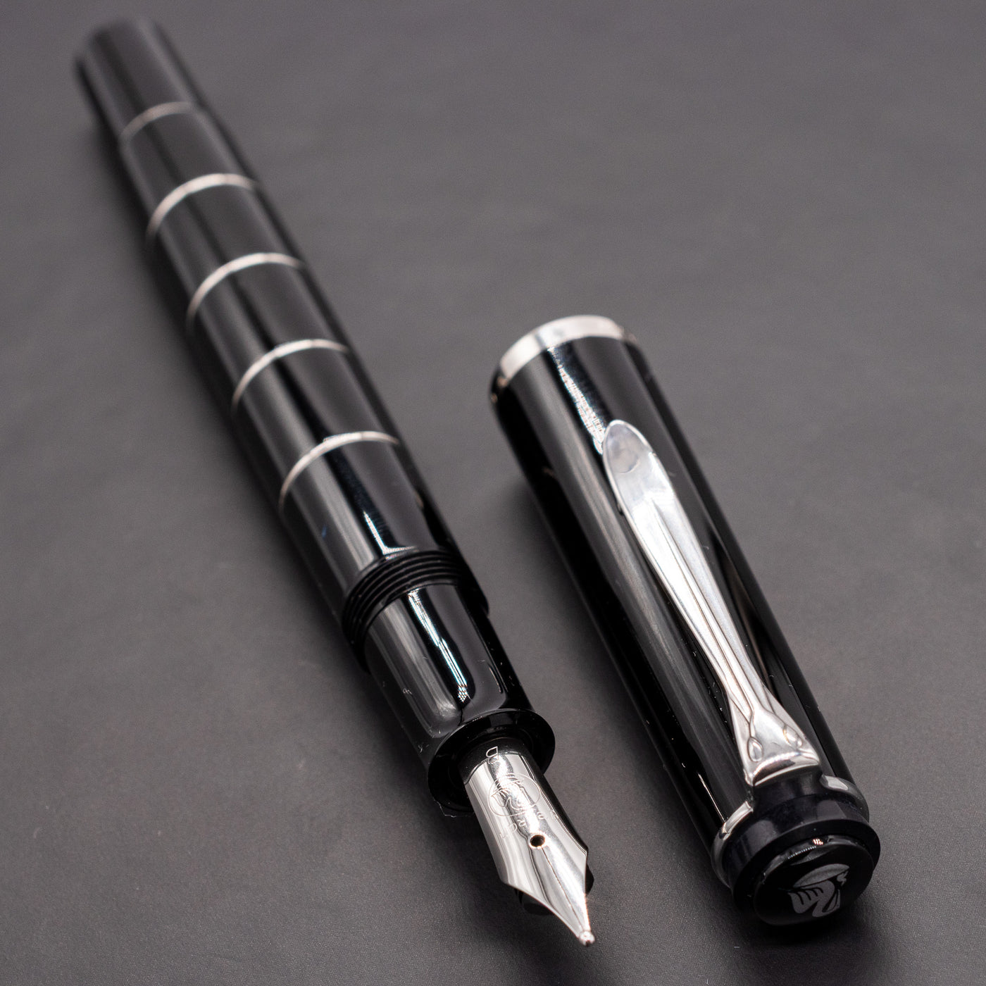 Pelikan Classic M215 Fountain Pen - Black with Silver Rings chrome trim