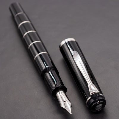 Pelikan Classic M215 Fountain Pen - Black with Silver Rings chrome trim