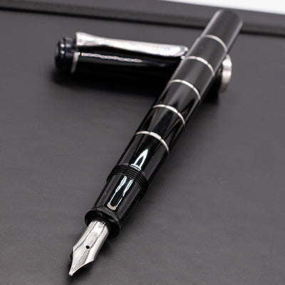 Pelikan Classic M215 Fountain Pen - Black with Silver Rings uncapped