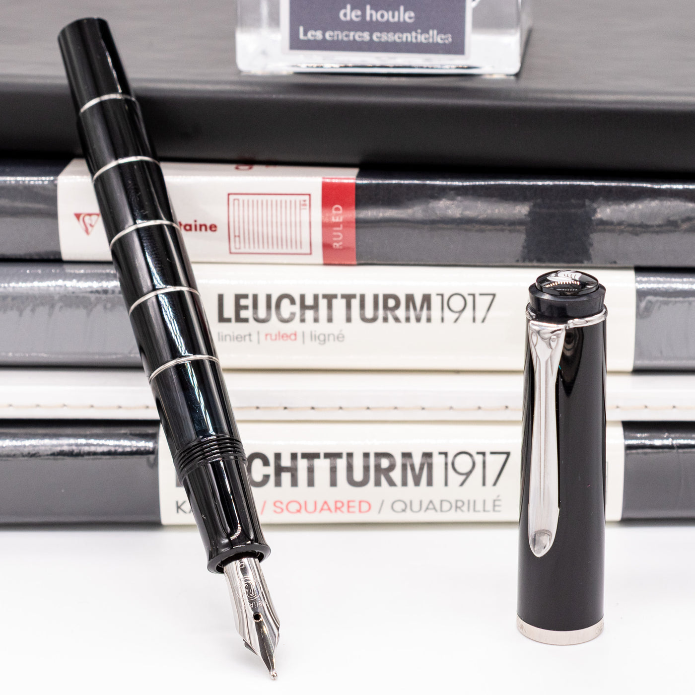 Pelikan Classic M215 Fountain Pen - Black with Silver Rings