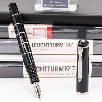 Pelikan Classic M215 Fountain Pen - Black with Silver Rings