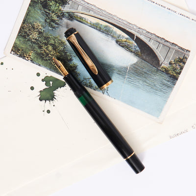 Pelikan M200 Black & Gold Fountain Pen Preowned Green Resin
