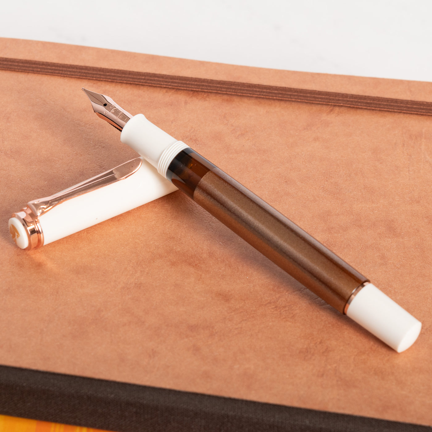 Pelikan M200 Copper Rose Gold Fountain Pen Brown White