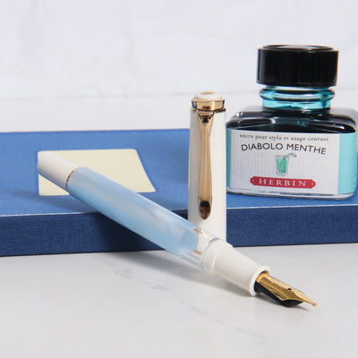 Pelikan M200 Pastel Blue Fountain Pen Uncapped