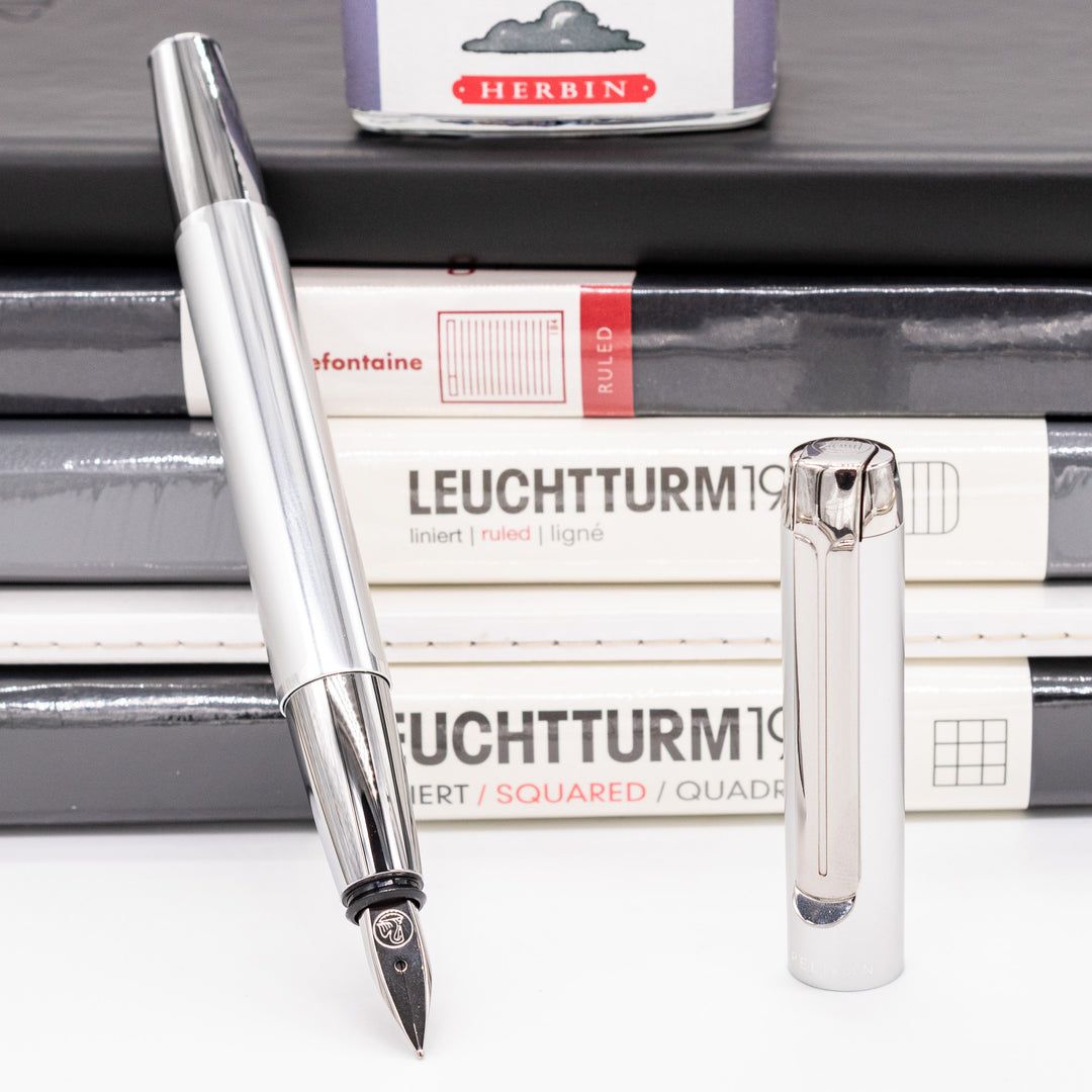 Pelikan P40 Pura ブルー&シルバー万年筆 スチール F Pelikan P40 Pura ブルー&シルバー万年筆 スチール F