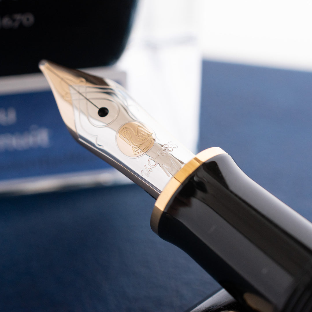 Pelikan M400青縞　14金F(細字) オレンズネロ0.3、グラフギア赤 Pelikan M400 Fountain Pen - Old Style (1995), Blue Striped, 14k