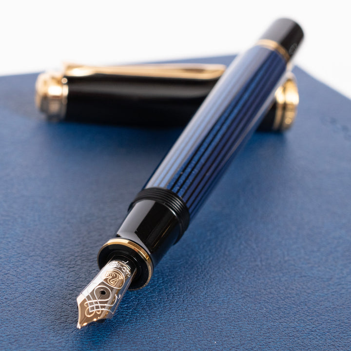 Pelikan M600　blue-stripe 青縞　M-nib　旧黒天冠 Pelikan M600blue-stripe 青縞M-nib旧黒天冠
