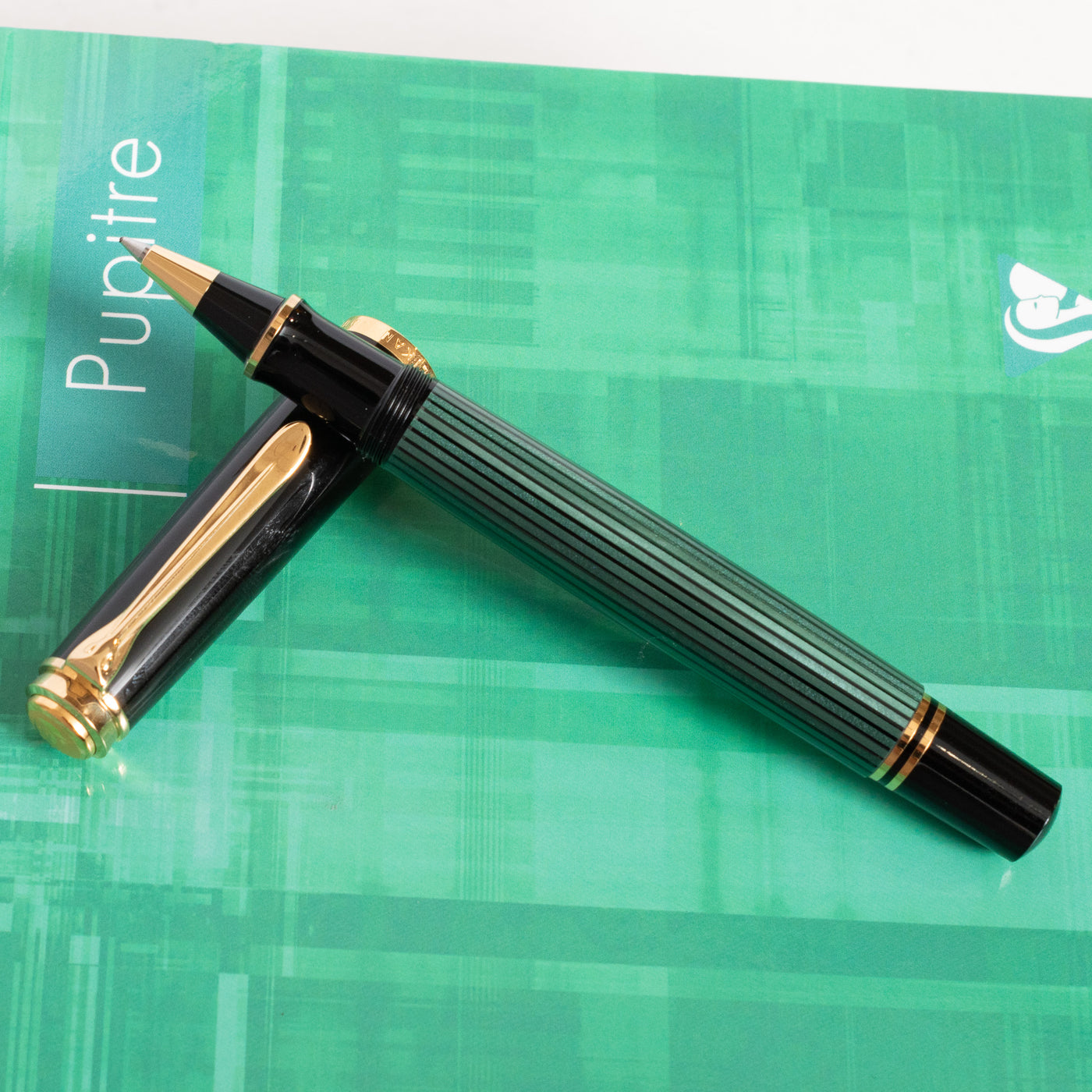 Pelikan Souveran R600 Black & Green Rollerball Pen Striped