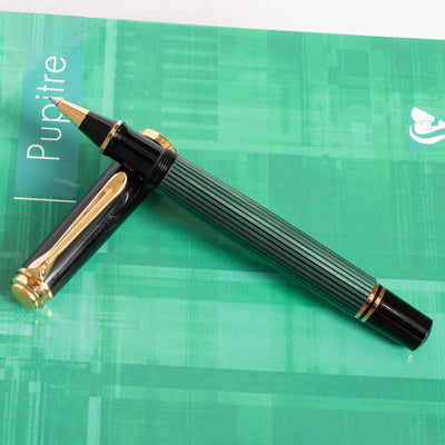 Pelikan Souveran R600 Black & Green Rollerball Pen Striped