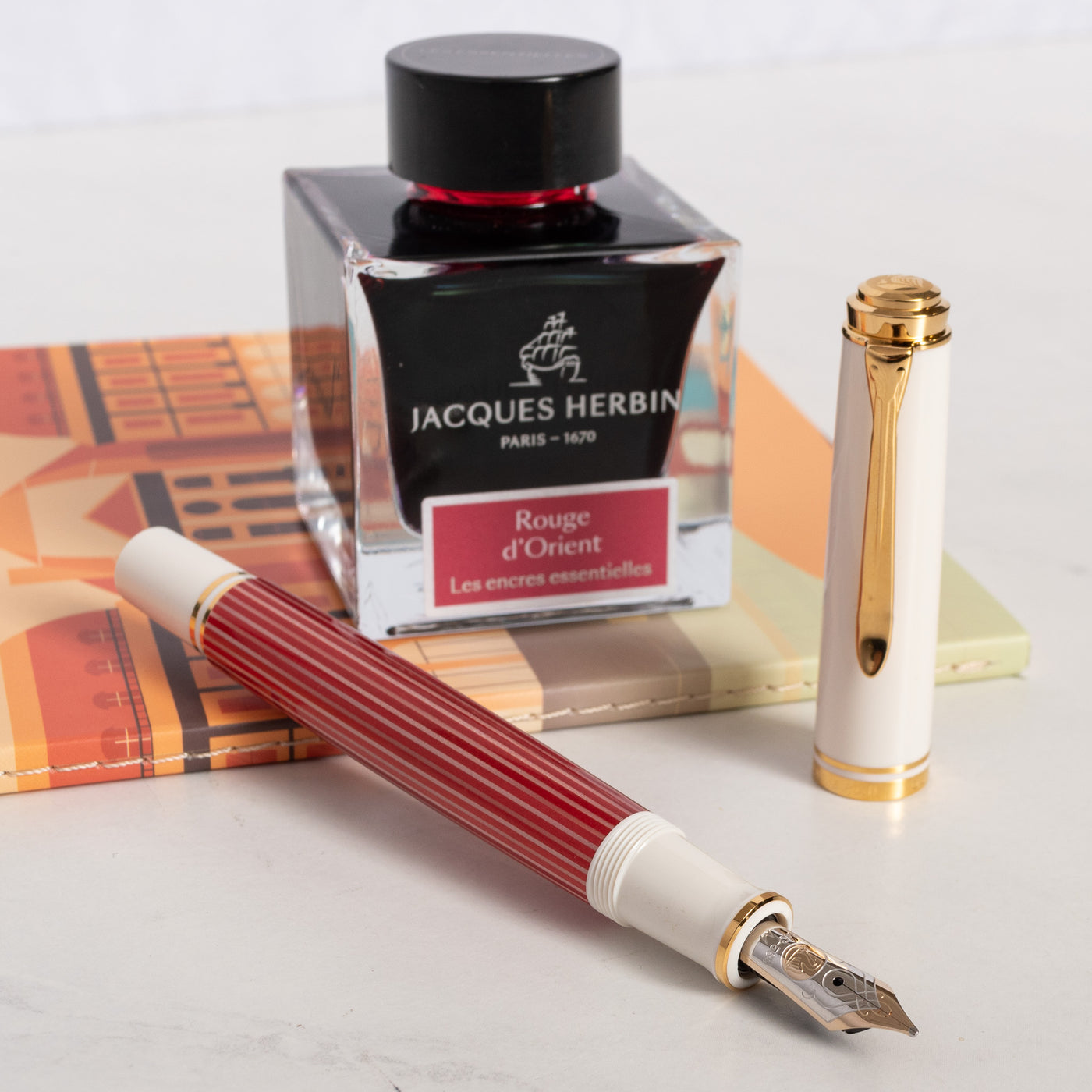 Pelikan Souveran Special Edition M600 Red White Fountain Pen Uncapped