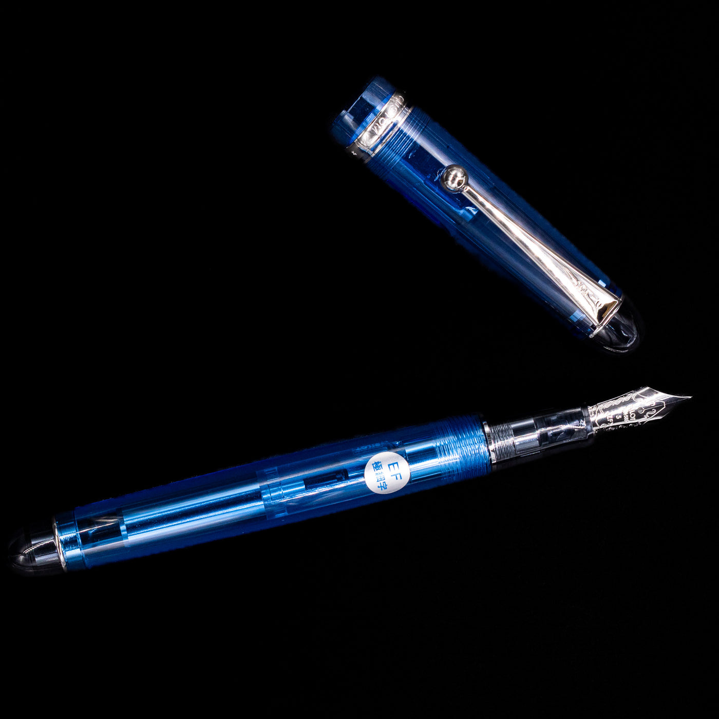 An overhead view of the Pilot Custom 74 Fountain Pen - Blue uncapped.