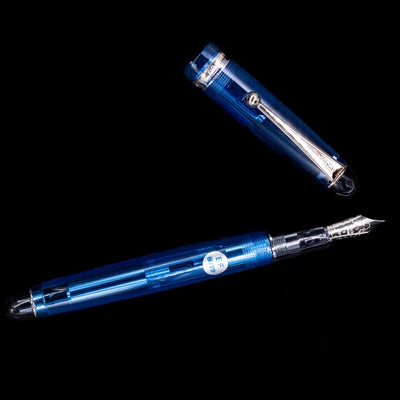 An overhead view of the Pilot Custom 74 Fountain Pen - Blue uncapped.