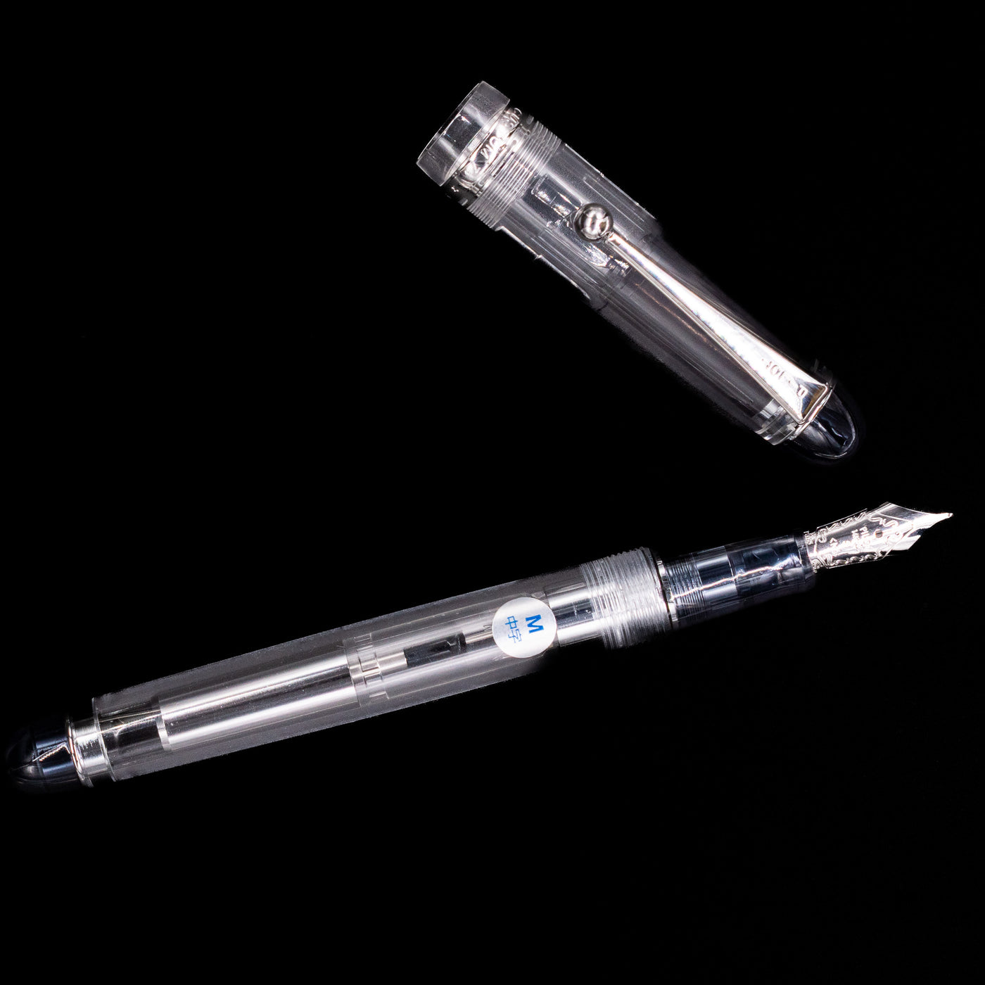 An overhead view of the Pilot Custom 74 Fountain Pen - Clear uncapped.