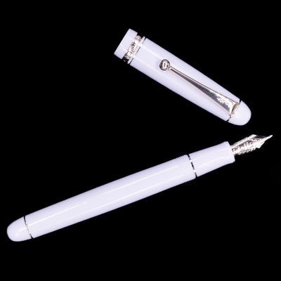An overhead view of the Pilot Custom 74 Fountain Pen - Lavender Fog uncapped.
