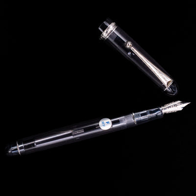 An overhead view of the Pilot Custom 74 Fountain Pen - Smoke uncapped.