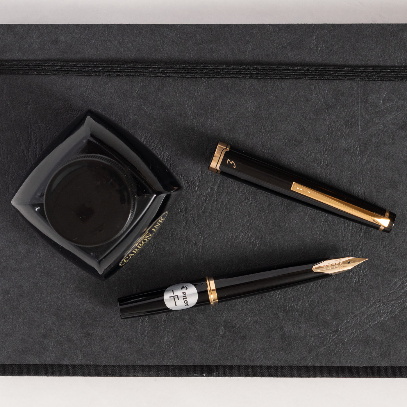 Pilot E95S Black & Gold Fountain Pen uncapped