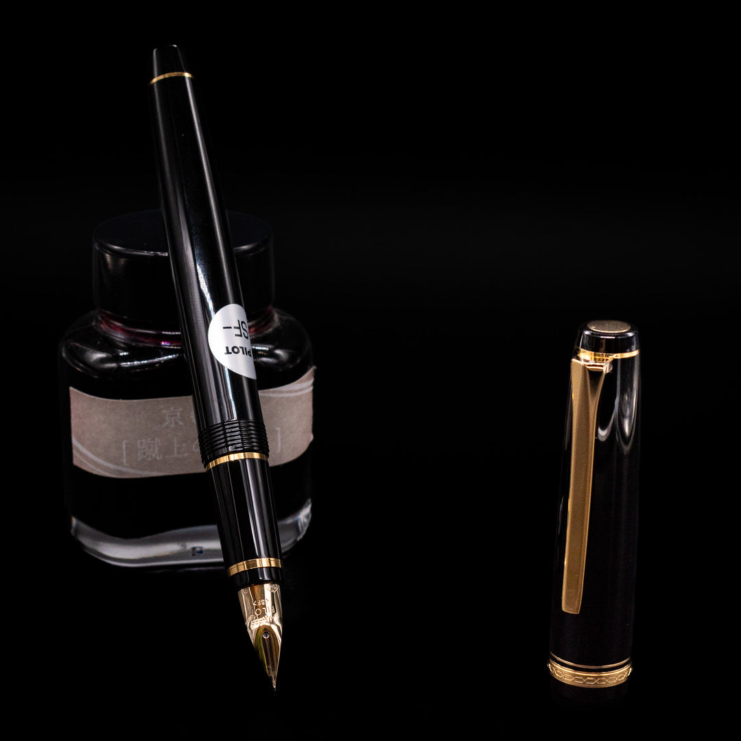 Pilot Falcon Fountain Pen - Black with Gold Trim | 14k Soft Nib