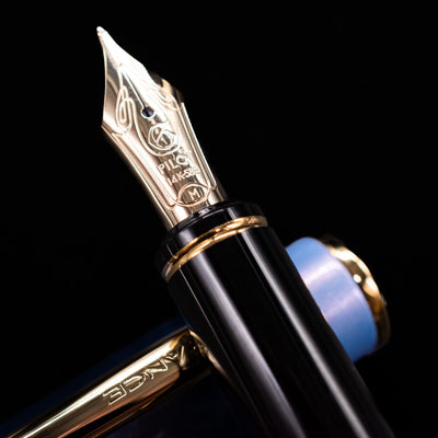 A macro shot of the nib with its intricate detailing and logo engraving for the Pilot Grance Fountain Pen - Light Blue.