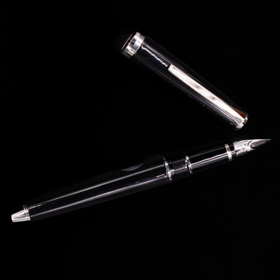 An overhead view of the Pilot Metal Falcon Fountain Pen - Black uncapped.