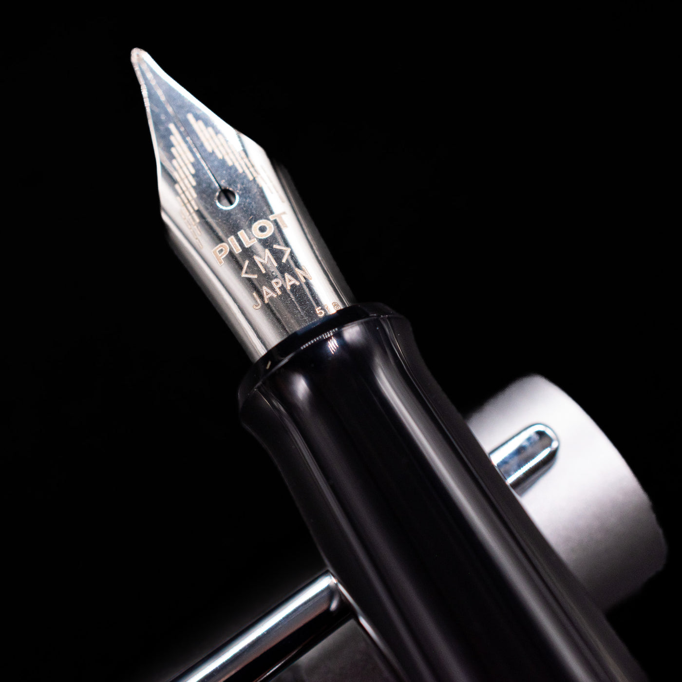 A macro shot of the nib with its intricate detailing and logo engraving for the Pilot Metropolitan Fountain Pen - Python.