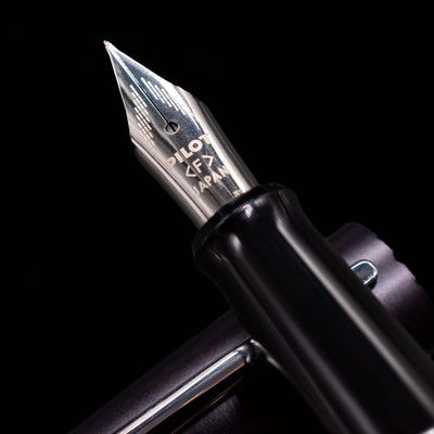 A macro shot of the nib with its intricate detailing and logo engraving for the Pilot Metropolitan MR Retro Pop Fountain Pen - Gray.