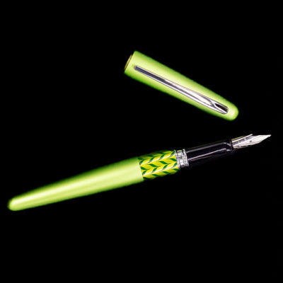 An overhead view of the Pilot Metropolitan MR Retro Pop Fountain Pen - Green uncapped. 