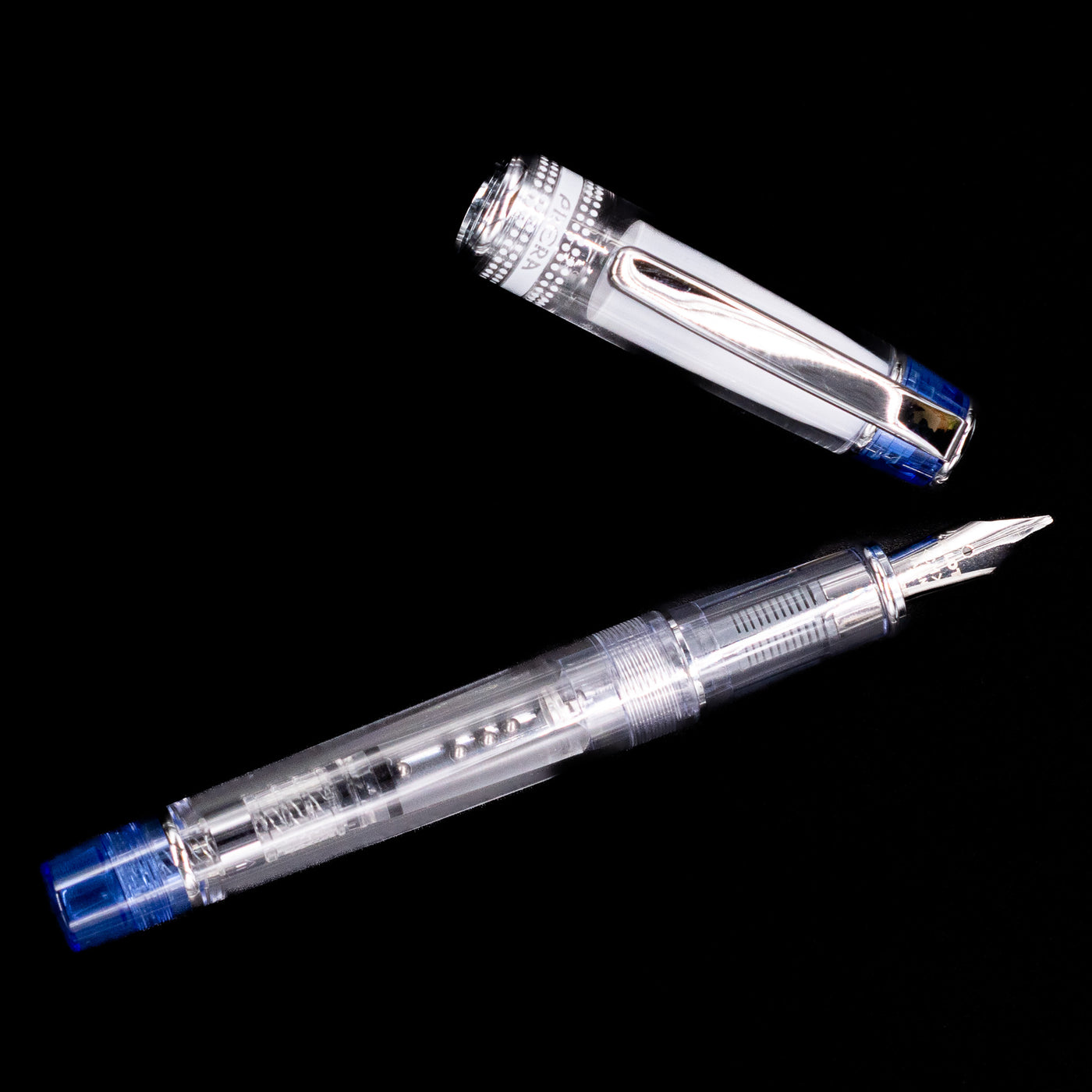 An overhead view of the Pilot Prera Fountain Pen - Blue uncapped.
