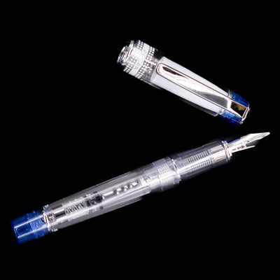 An overhead view of the Pilot Prera Fountain Pen - Blue uncapped.