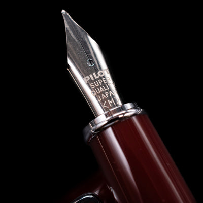  A macro shot of the nib with its intricate detailing and logo engraving for the Pilot Prera Fountain Pen - Cinnamon Brown.