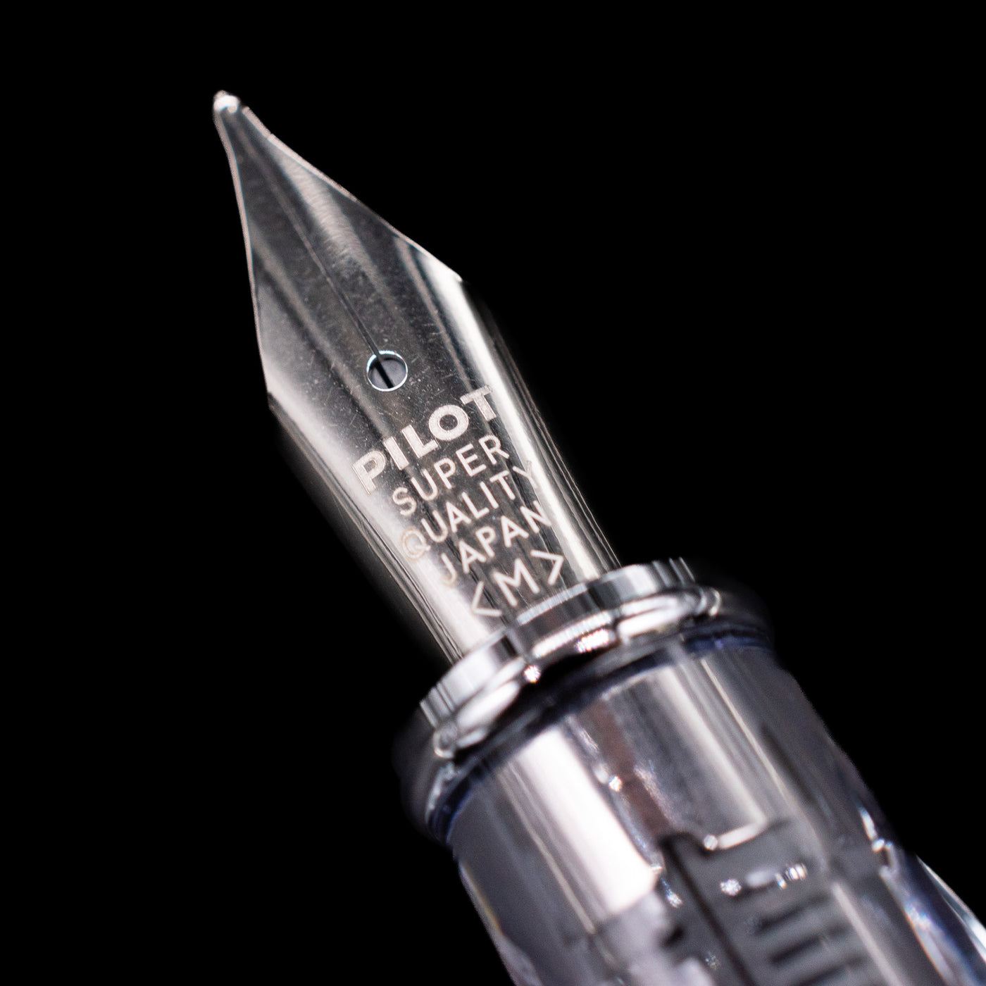 A macro shot of the nib with its intricate detailing and logo engraving for the Pilot Prera Fountain Pen - Light Blue.