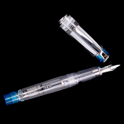 An overhead view of the Pilot Prera Fountain Pen - Light Blue uncapped.