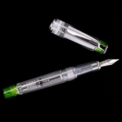An overhead view of the Pilot Prera Fountain Pen - Light Green uncapped.