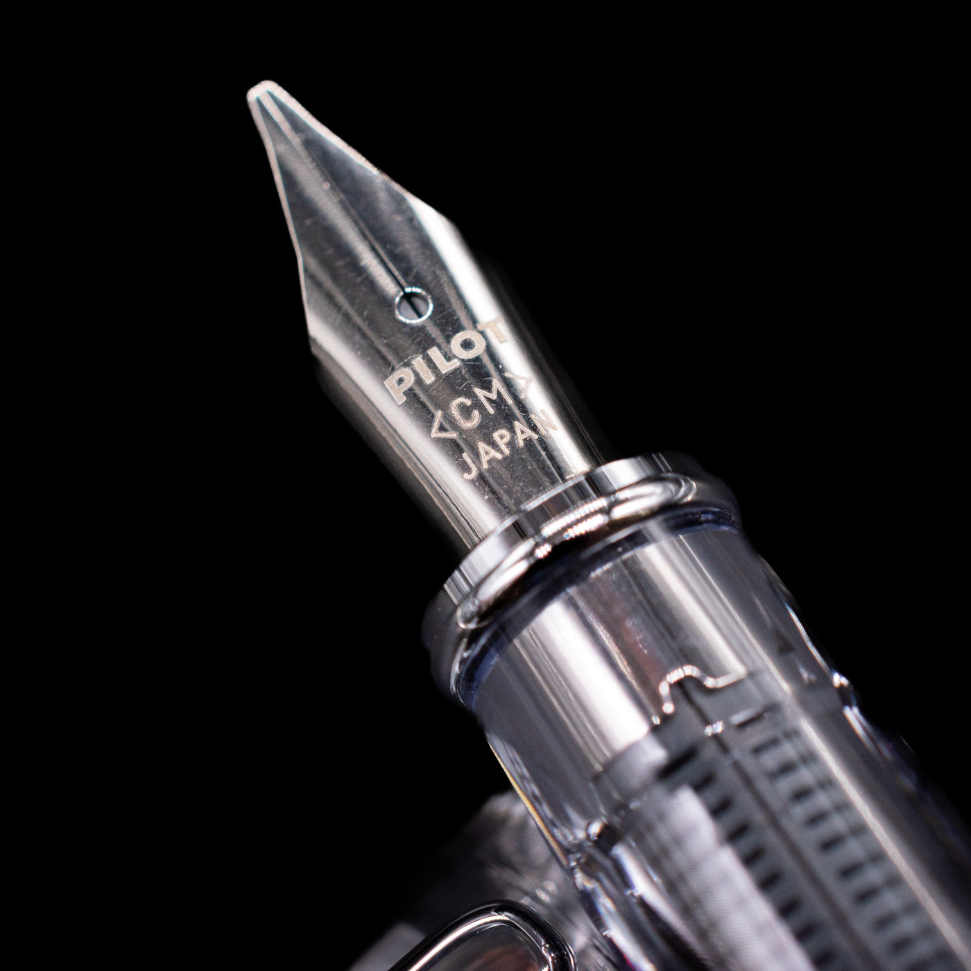 A macro shot of the nib with its intricate detailing and logo engraving for the Pilot Prera Fountain Pen - Orange.