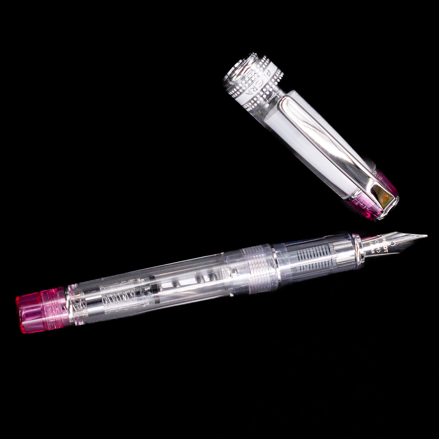 An overhead view of the Pilot Prera Fountain Pen - Pink uncapped.